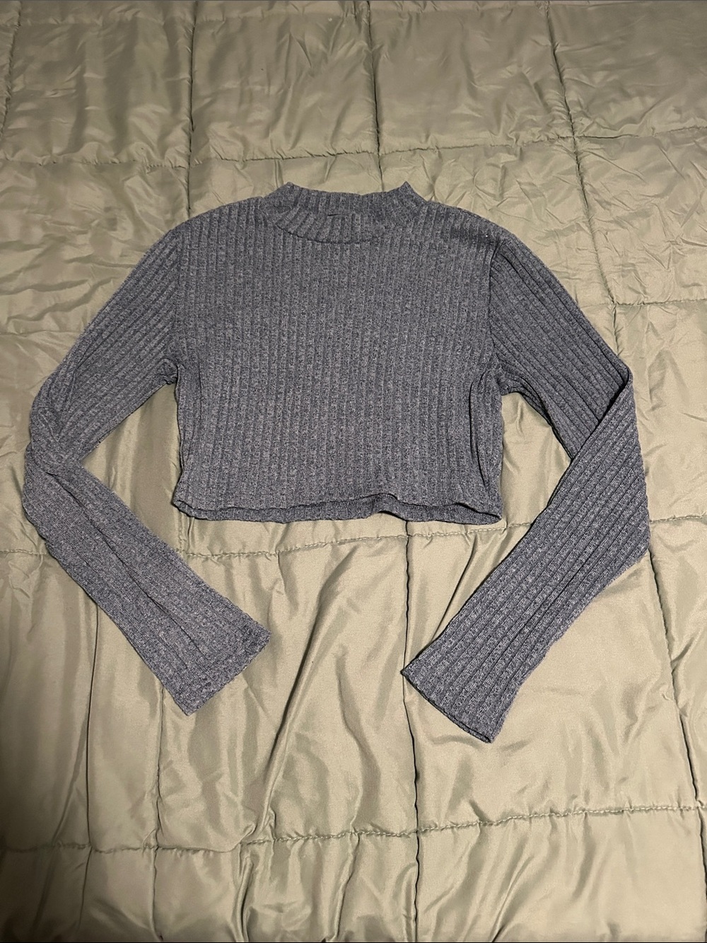 Forever 21 Ribbed Long-Sleeve Cropped Top - Gray